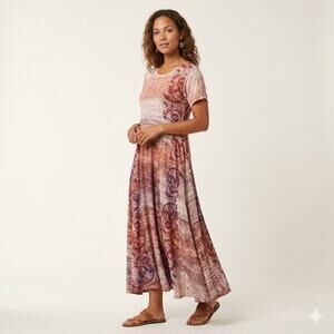 Hary Dary Art To Wear Maxi Dress XL Boho Abstract Swirl Print Earthy